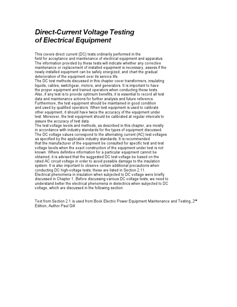 DC Voltage Testing for Electrical Equipment | PDF