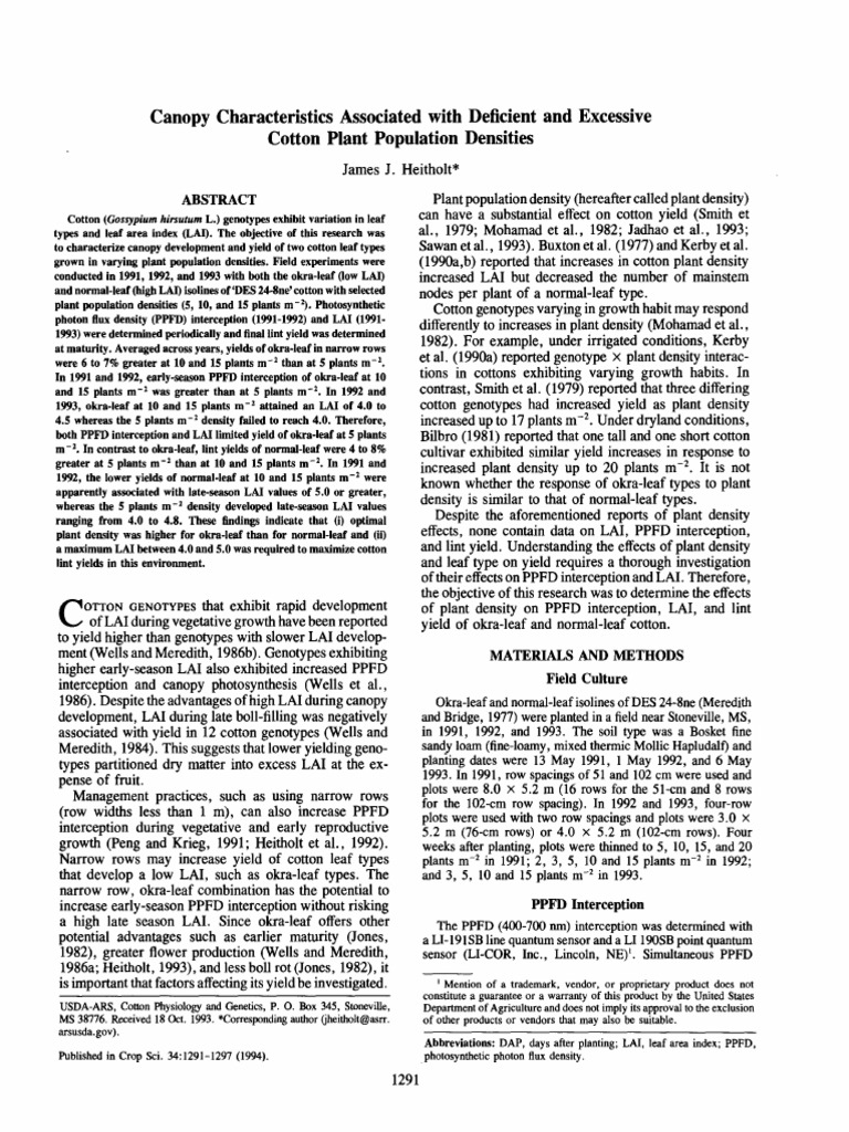 Canopy Characteristics Associated With Deficient and Excessive Cotton ...