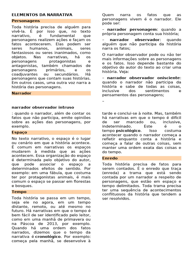 Elementos Da Narrativa | PDF | Narrativa | Tempo