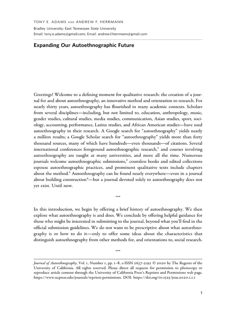 Future of Autoethnographic Research | PDF | Ethnography | Liberal Arts ...