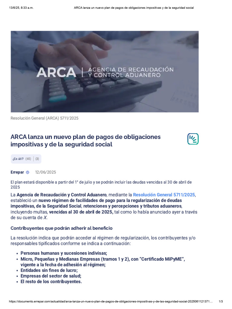 ARCA Lanza Un Nuevo Plan de Pagos JULIO 2024 | PDF | Economias