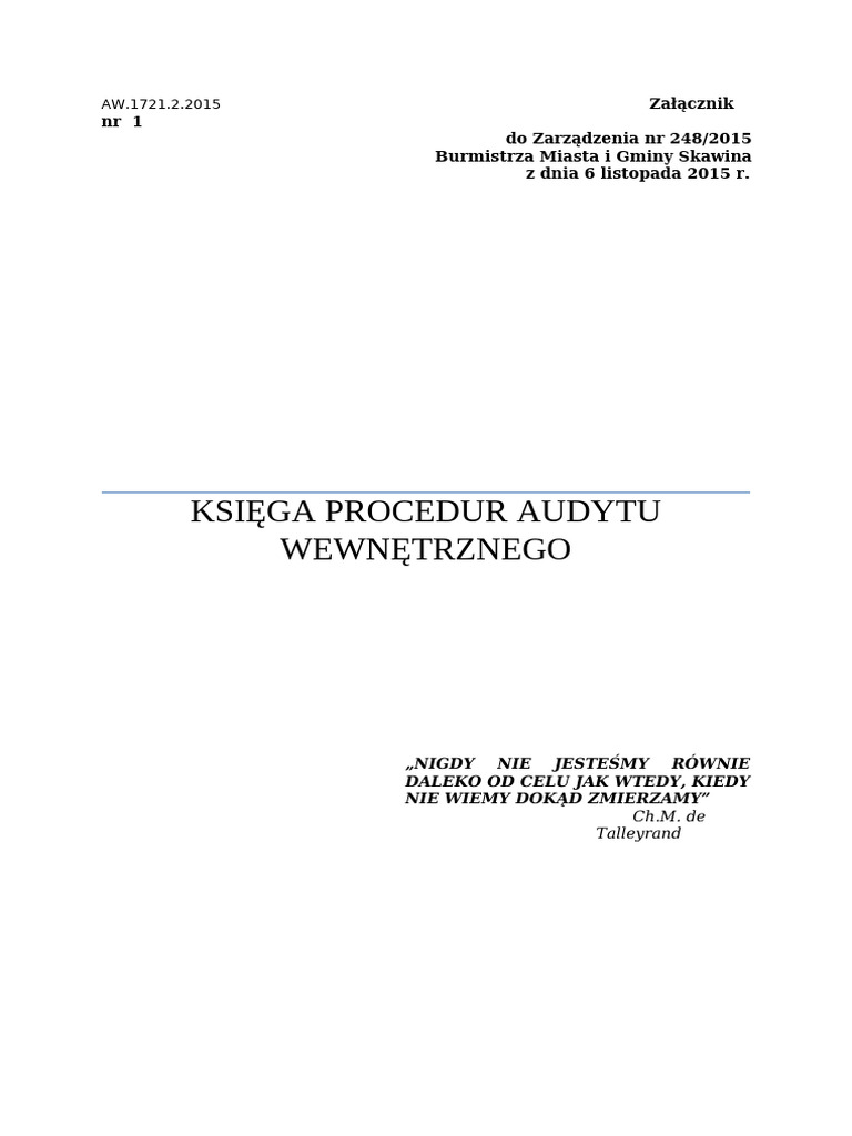 Ksiega Procedur Audytu Wewnetrznego 2015 | PDF