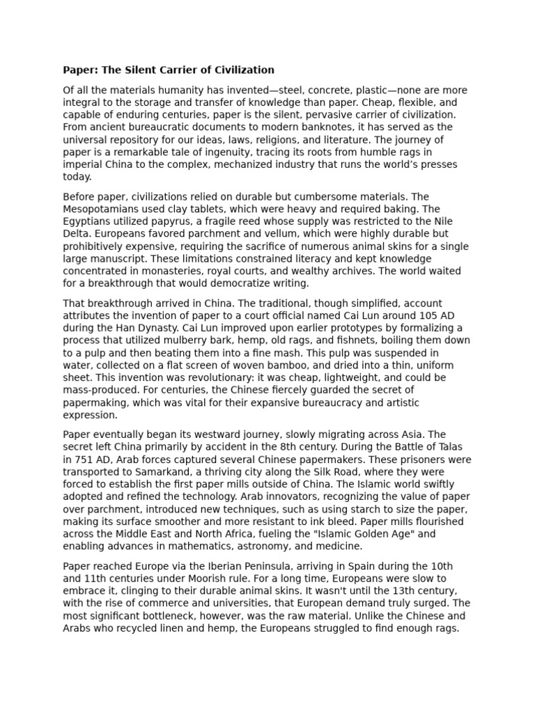 The Evolution and Impact of Paper | PDF | Paper | Papermaking