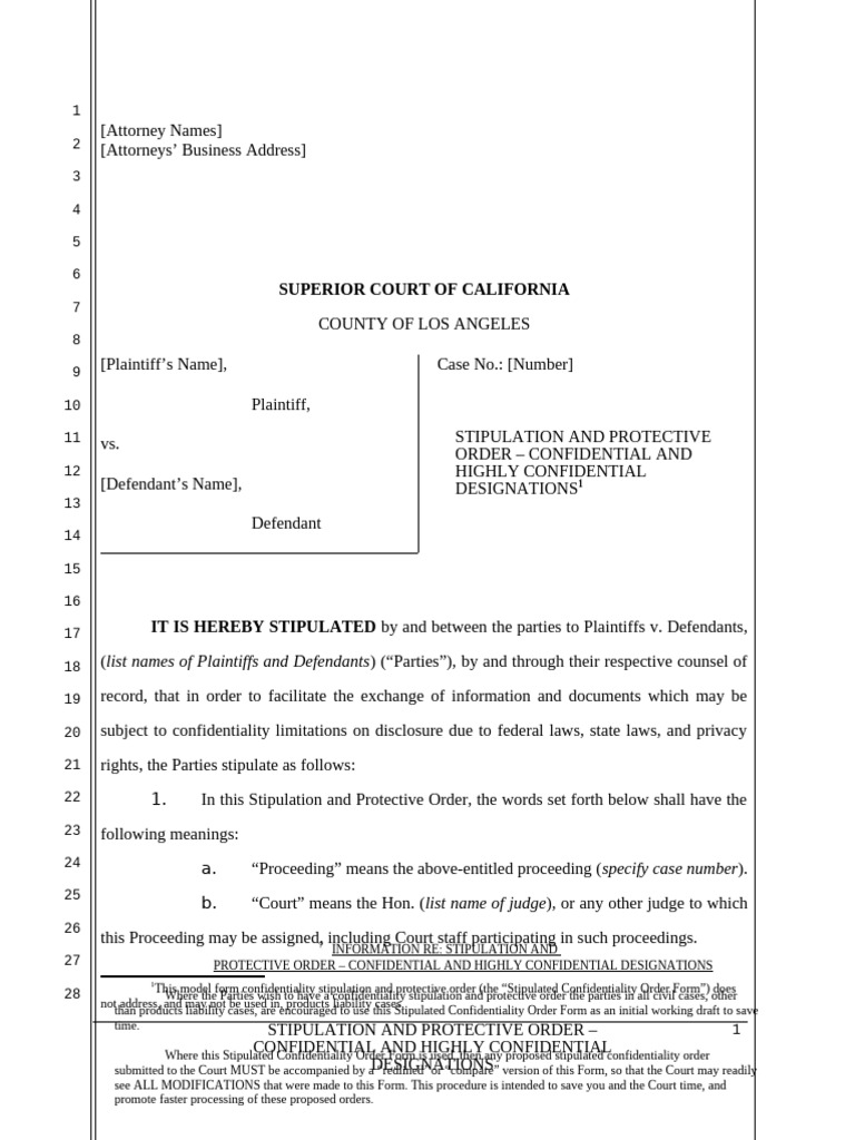 Confidentiality Stipulation Order Template | PDF | Discovery (Law ...