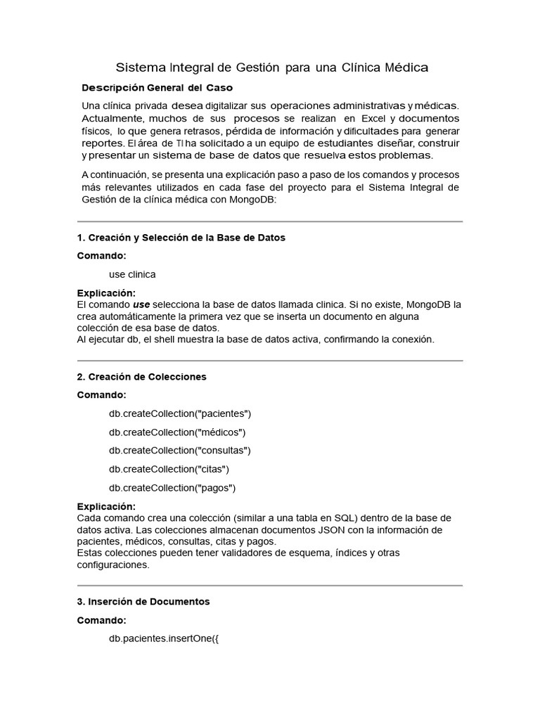 Sistema de Gestión Clínica con MongoDB | PDF | Bases de datos | Mongo Db