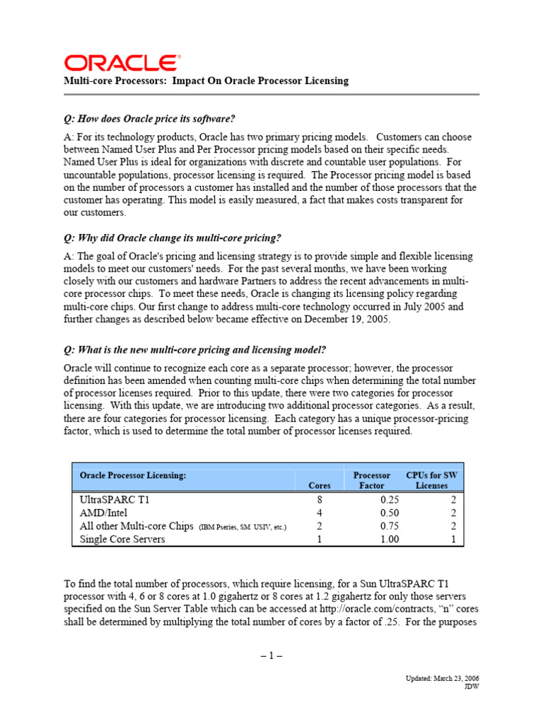 Oracle Multi-Core Processor Licensing Guide | PDF | Multi Core ...