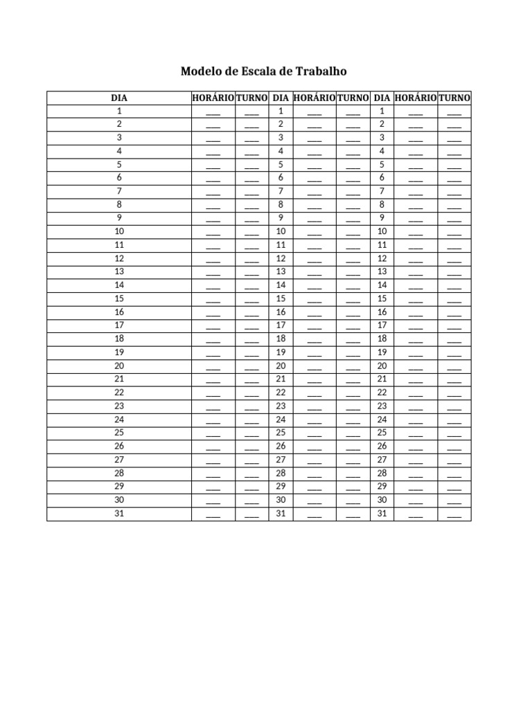 Modelo de Escala de Trabalho Mensal | PDF