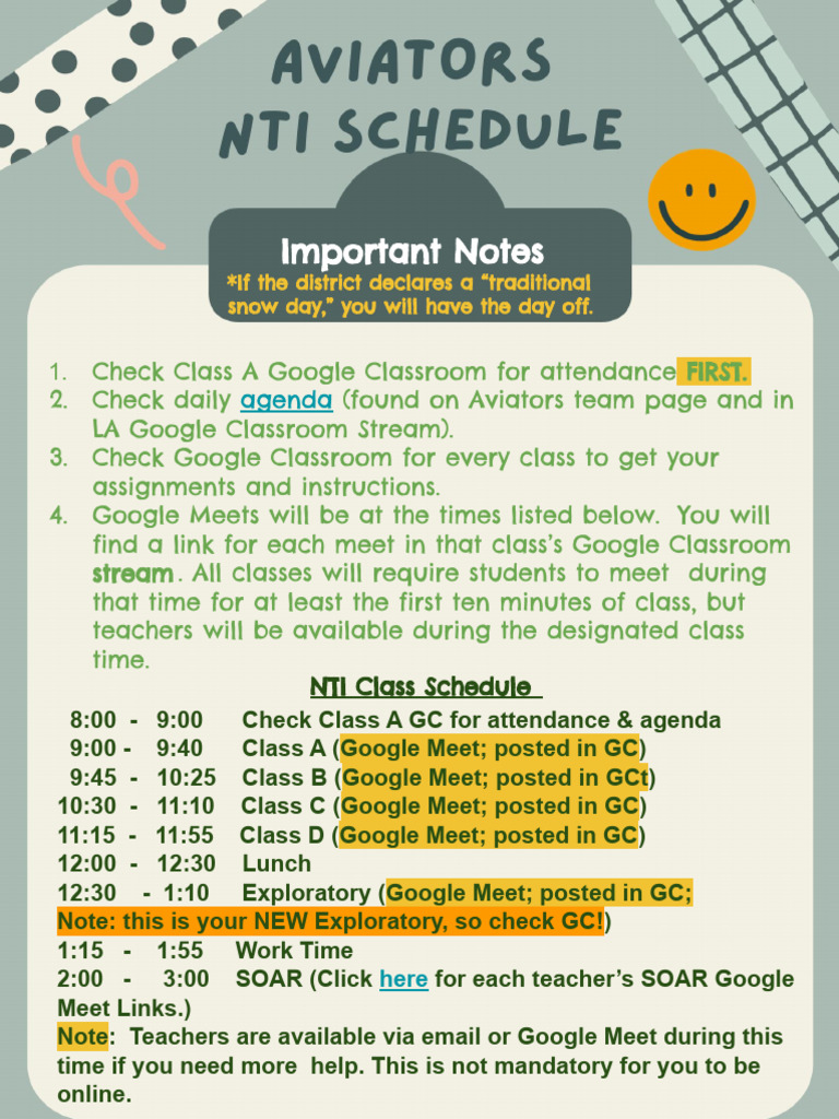 NTI Class Schedule and Guidelines | PDF