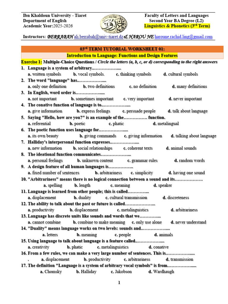 03rd TERM TUTORIAL WORKSHEET 01 Introduction To Language Functions and ...