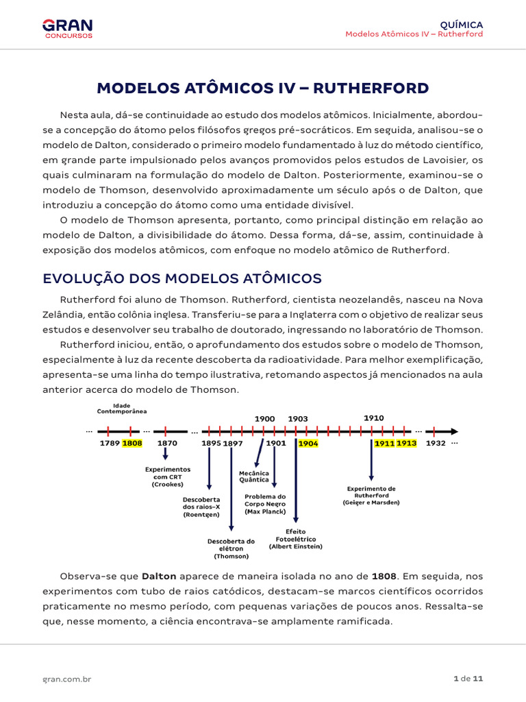 Modelo Atômico de Rutherford: Evolução e Experimentos | PDF | Física ...