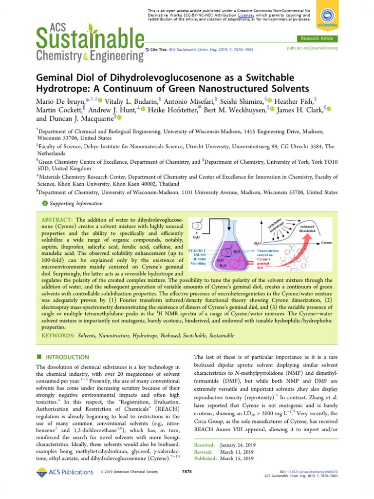 Geminal Diol of Dihydrolevoglucosenone As A Switchable Hydrotrope A ...