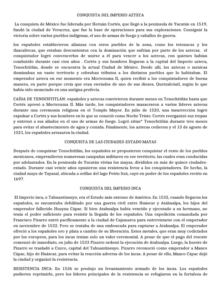 Conquista de los Imperios Azteca e Inca | PDF | Conquistador | Imperio Inca