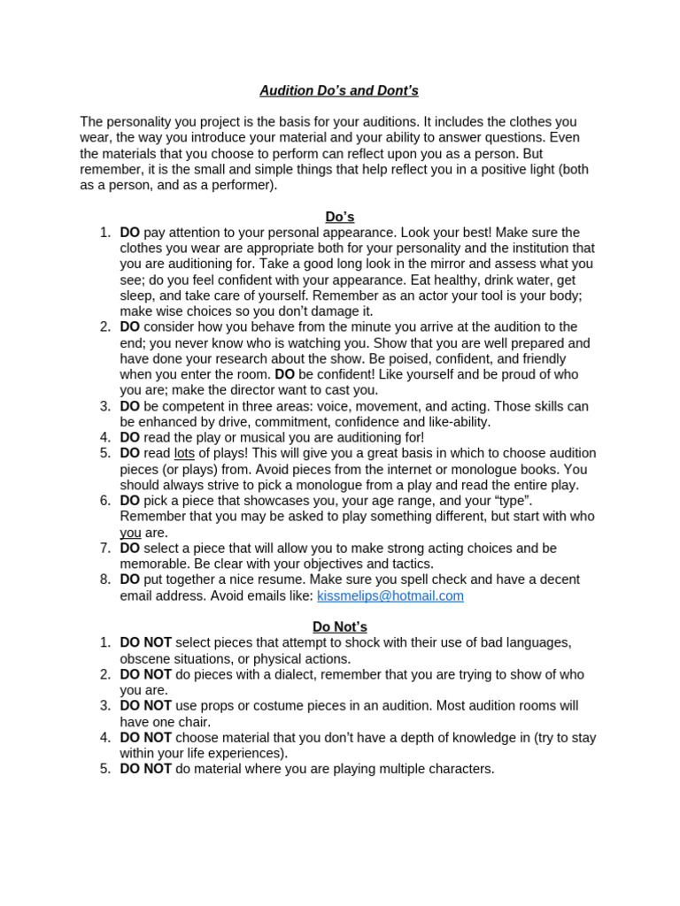Essential Audition Tips and Guidelines | PDF | Audition