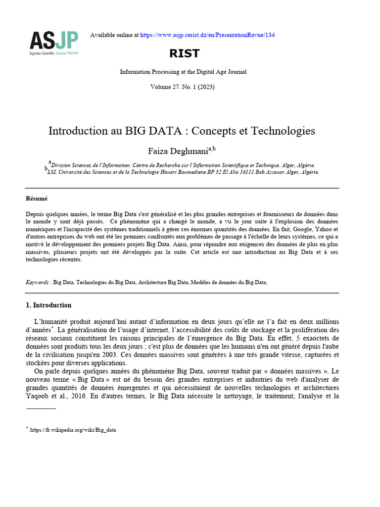 Introduction au Big Data et Technologies | PDF | Big data | Apache Hadoop