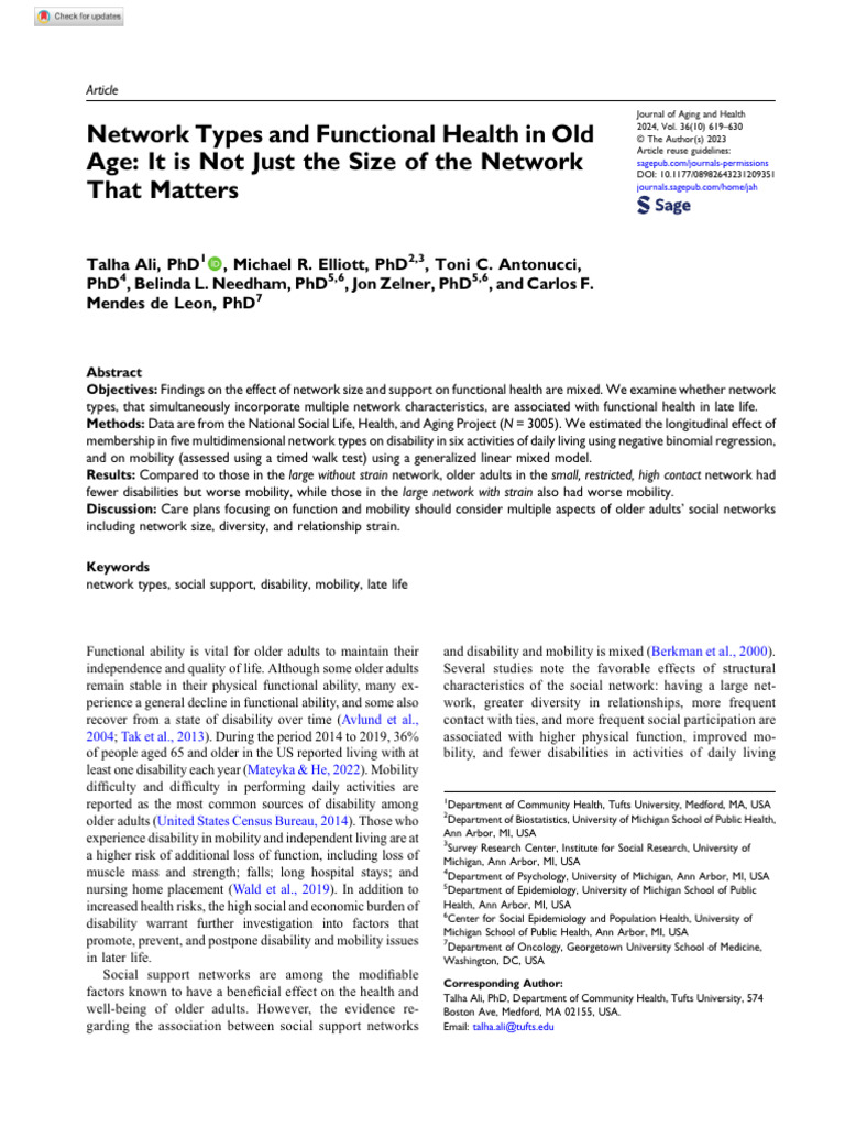 Ali Et Al 2023 Network Types and Functional Health in Old Age It is Not ...
