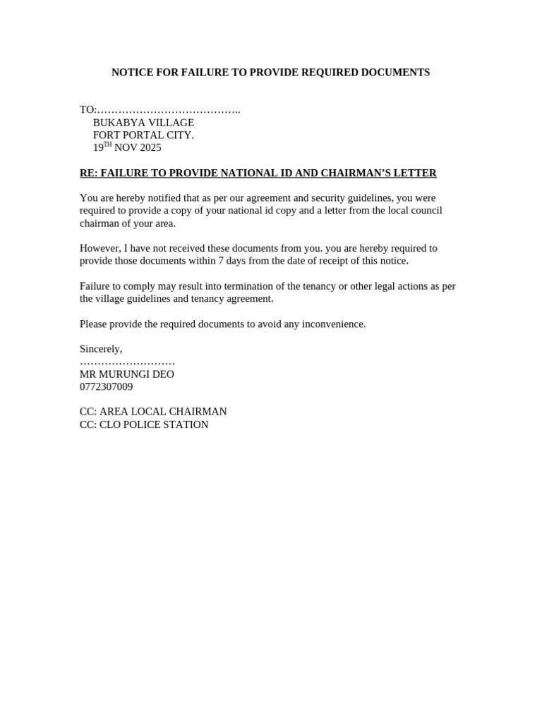 Notice For Failure To Provide Required Documents | PDF