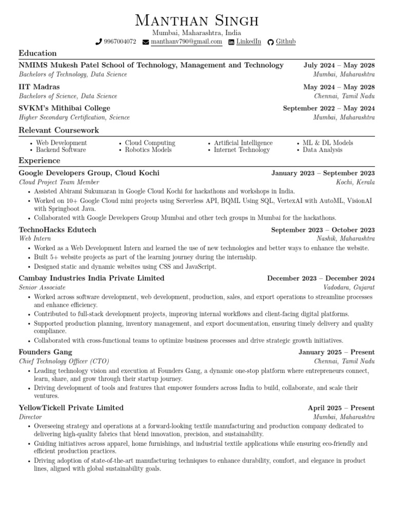 Data Science Student & Tech Leader Profile | PDF | Web Development ...