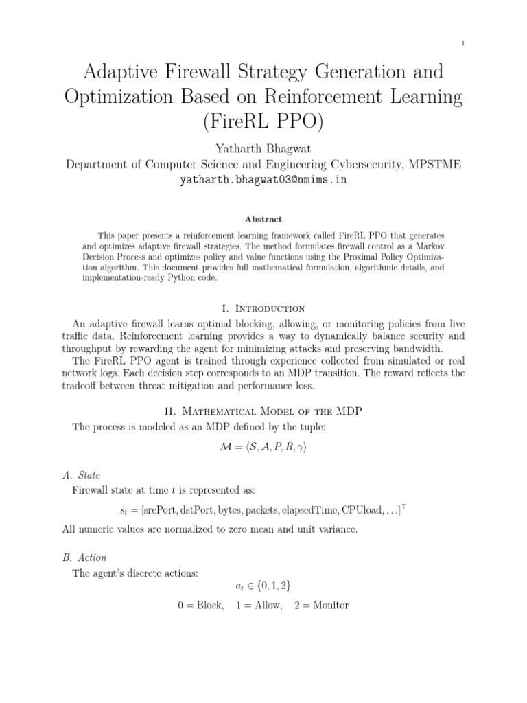 FireRL PPO: Adaptive Firewall Optimization | PDF | Applied Mathematics ...