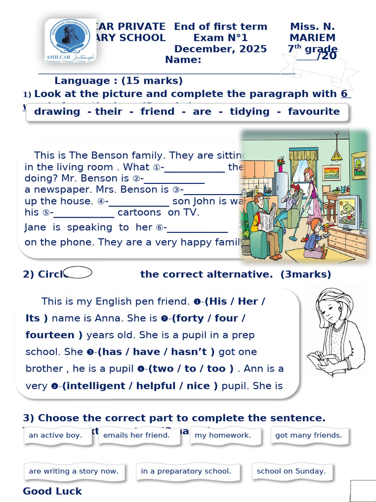 7th Grade English Exam December 2025 | PDF | Linguistics