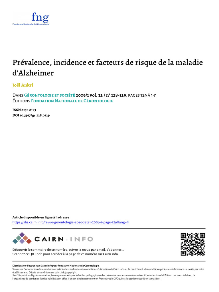 Prévalence et facteurs de risque Alzheimer | PDF | Démence | Maladie d ...