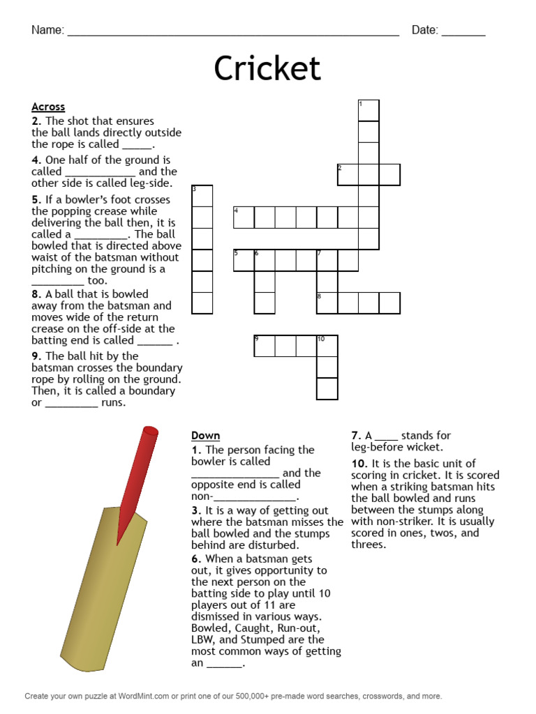 Cricket Crossword Puzzle Template | PDF | Bowling (Cricket) | Ball And ...