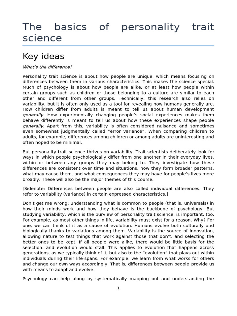 Mõttus 2022 The Basics of Personality Trait Science | PDF | Thought ...