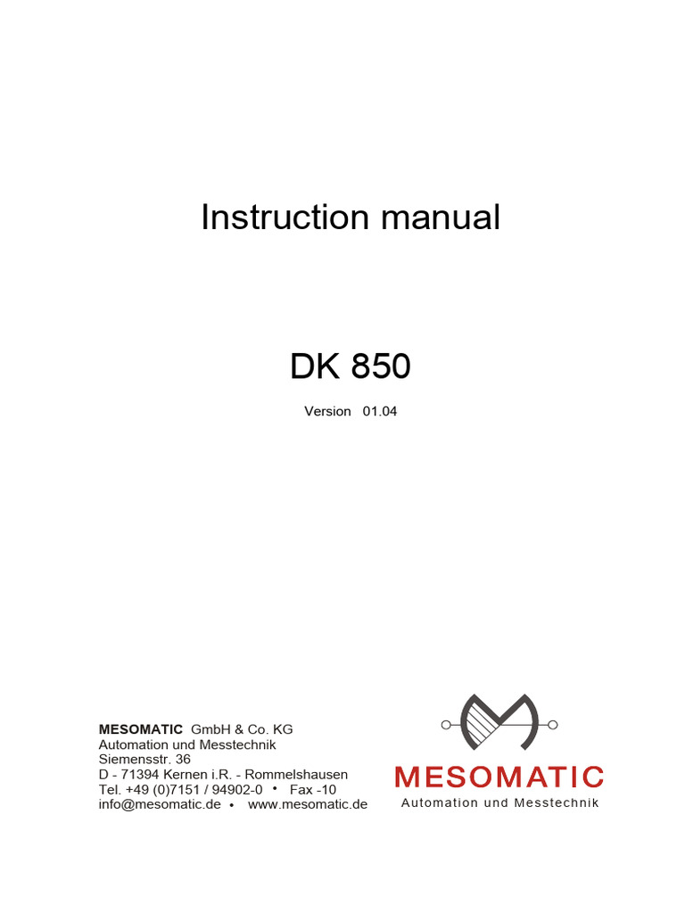 DK 850 Instruction Manual Overview | PDF | Parameter (Computer ...