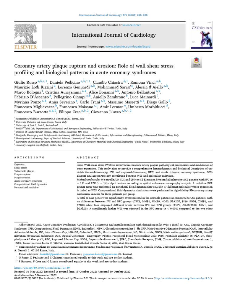 Wall Shear Stress in Coronary Plaques | PDF | Atheroma | Atherosclerosis