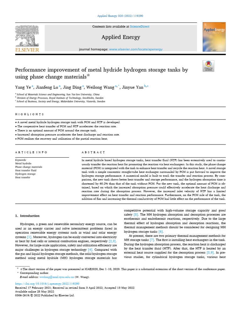 Performance Improvement of Metal Hydride Hydrogen Storage Tanks by ...