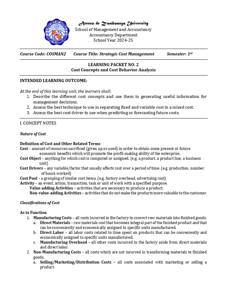 Cost Concepts and Behavior Analysis | PDF | Linear Regression ...