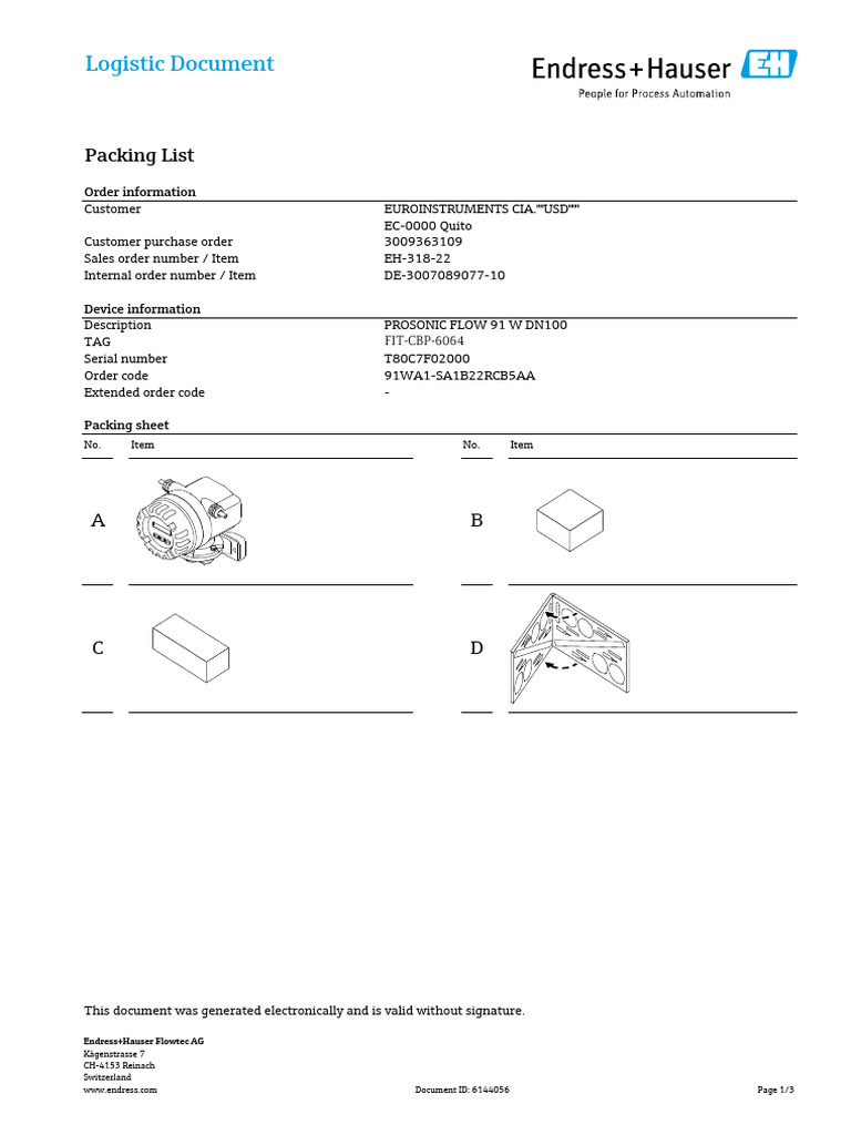 Packing List E+H - ITEM 20 TAG CBP-6064 - PC 4500433600 | PDF