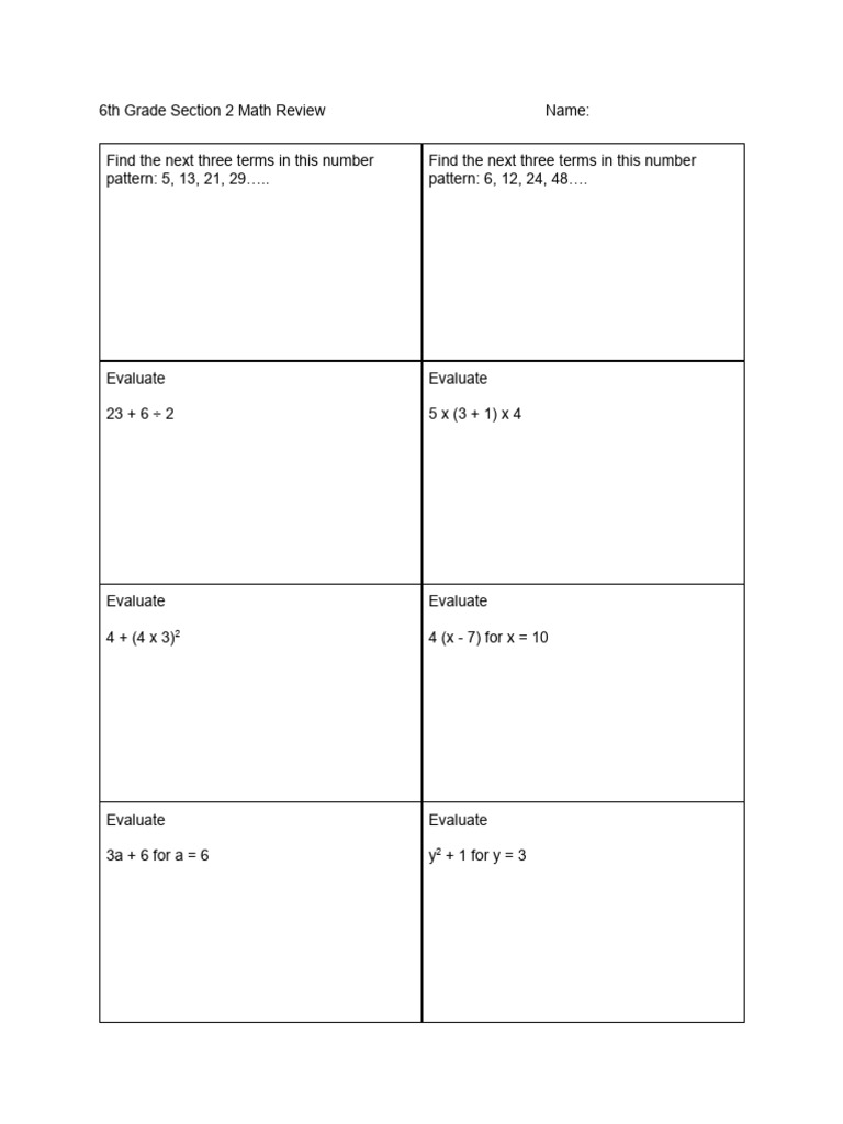 6th Grade Midterm Review Day 2 | PDF