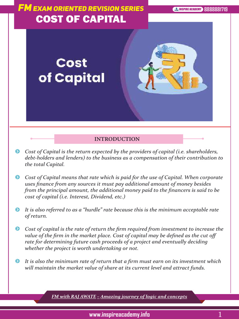 Cost of Capital: Key Concepts & Calculations | PDF | Cost Of Capital ...