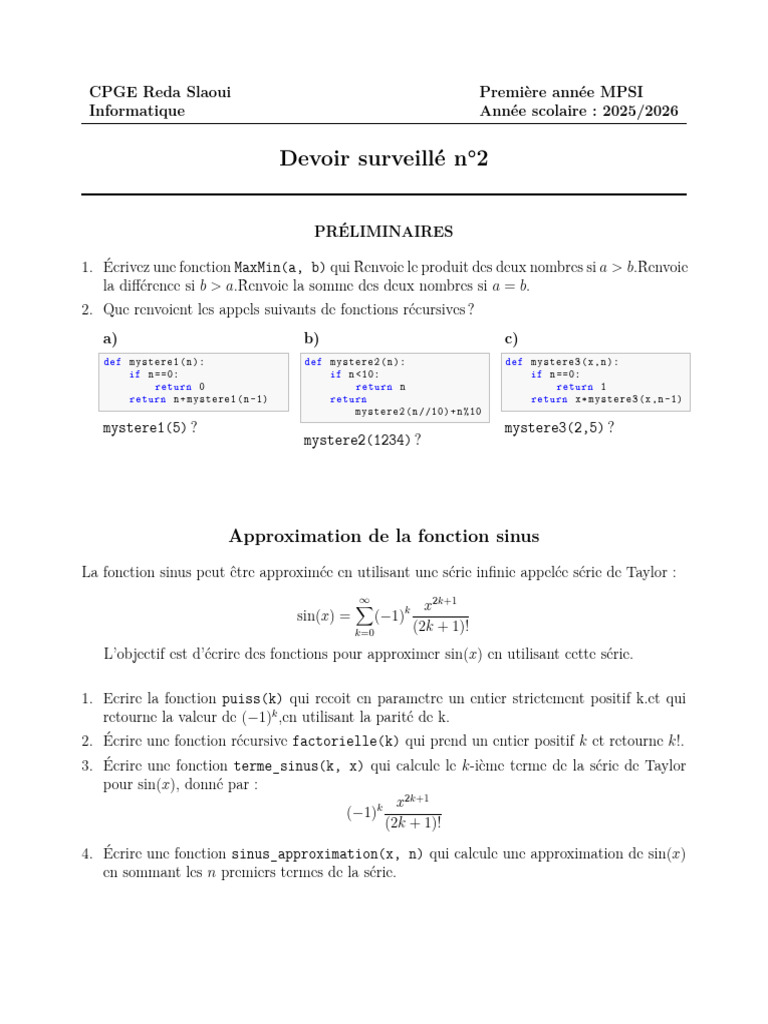 Fonctions Python pour MPSI 2025/2026 | PDF | Mathématiques ...