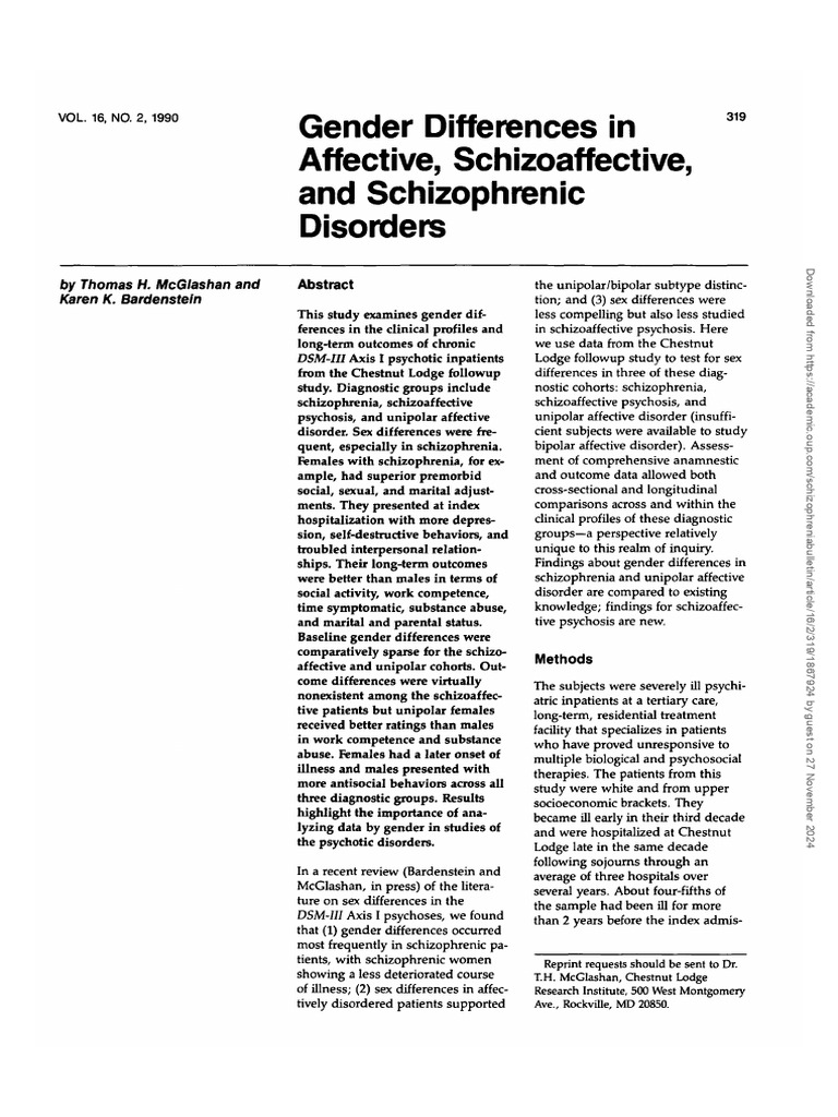 Gender Differences in Psychotic Disorders | PDF | Schizophrenia ...
