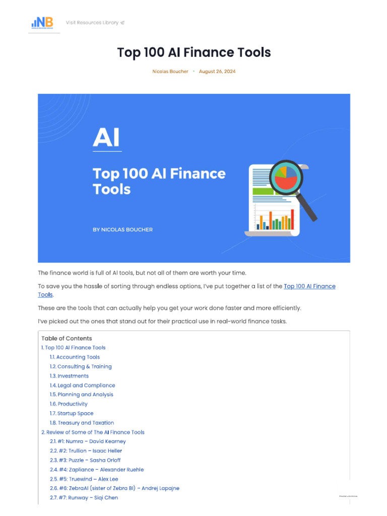 Top 100 AI Finance Tools | PDF