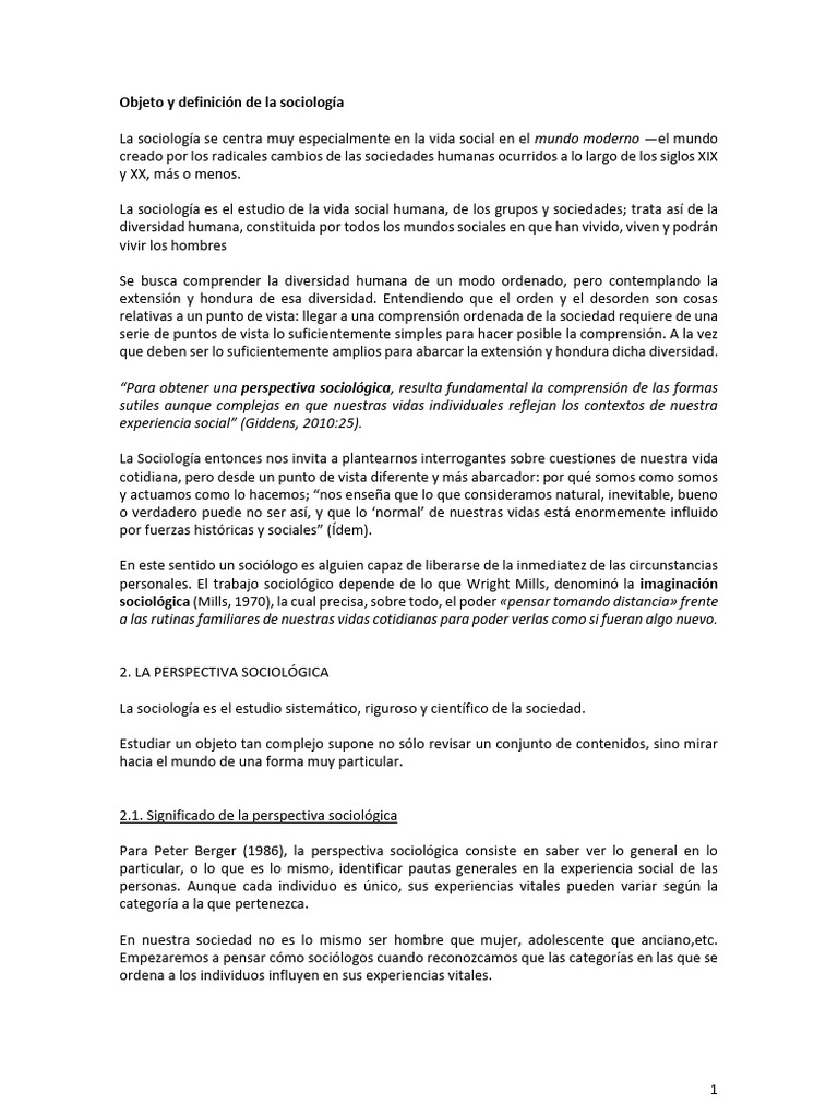 Definición y Perspectiva de la Sociología | PDF | Sociología | Conocimiento