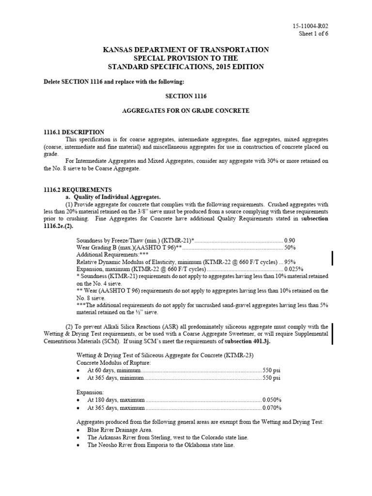 Kansas Concrete Aggregate Specifications | PDF | Concrete ...