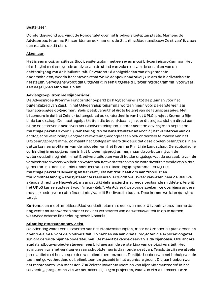 Bijdrage Adviesgroep Kromme Rijn Corridor (Schriftelijk) | PDF