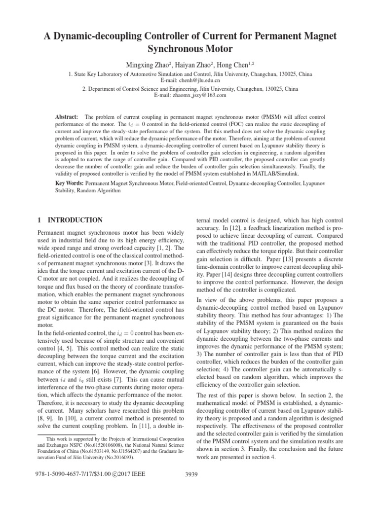Dynamic-Decoupling Control for PMSM | PDF | Control Theory | Applied ...