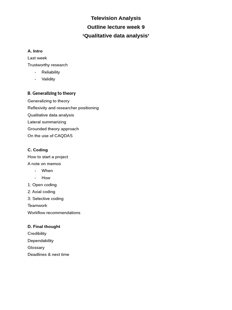 Outline Lecture Week 9 Qualitative Data Analysis | PDF