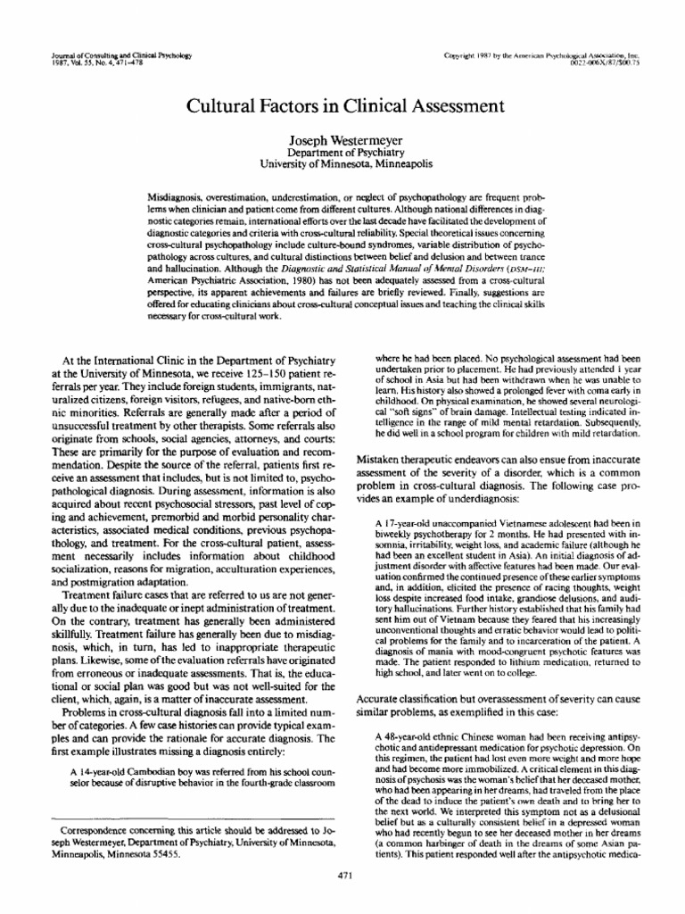 Cultural Factors in Clinical Assessment. | PDF | Mental Disorder ...