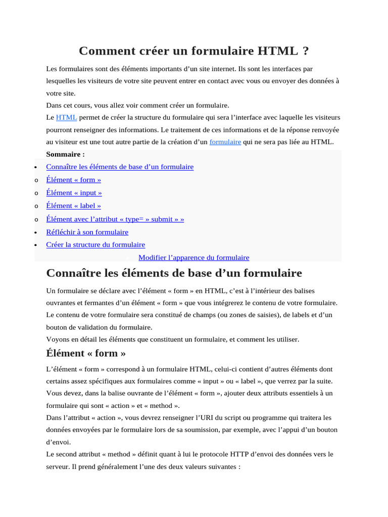 Créer un formulaire HTML efficace | PDF | Html | Informatique