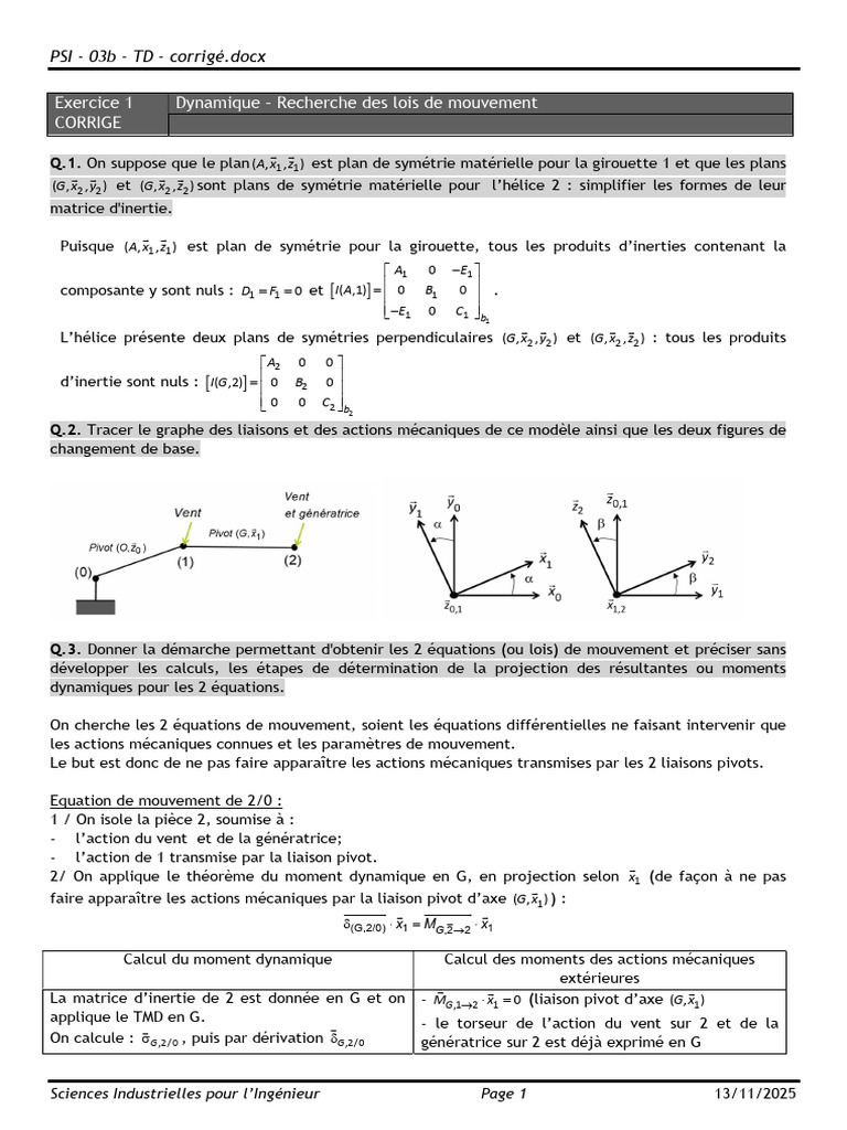 Corrigé TD Dynamique PSI 03b | PDF | Lois du mouvement de Newton | Physique