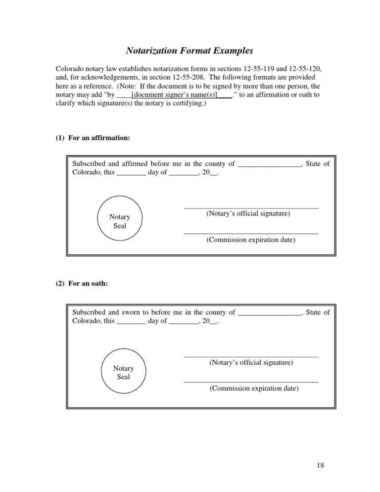 Colorado Notary Acknowledgment Formats | PDF