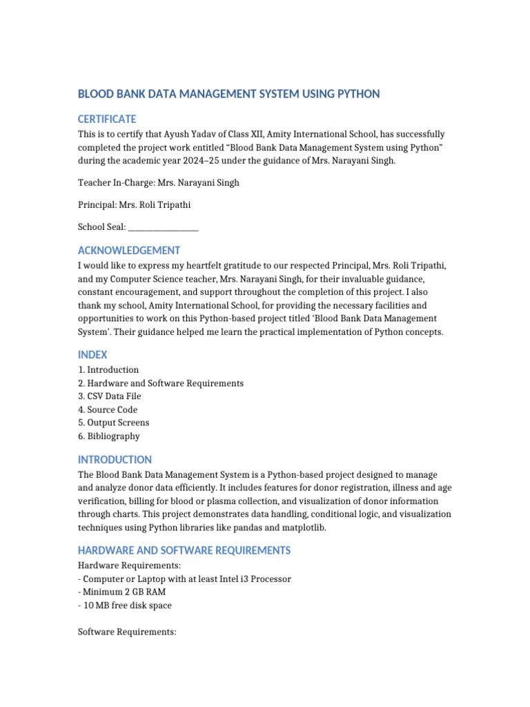 Blood Bank Management System in Python | PDF | Python (Programming ...