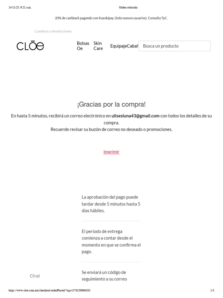 Confirmación de Pedido en Cloe | PDF | Tecnología bancaria