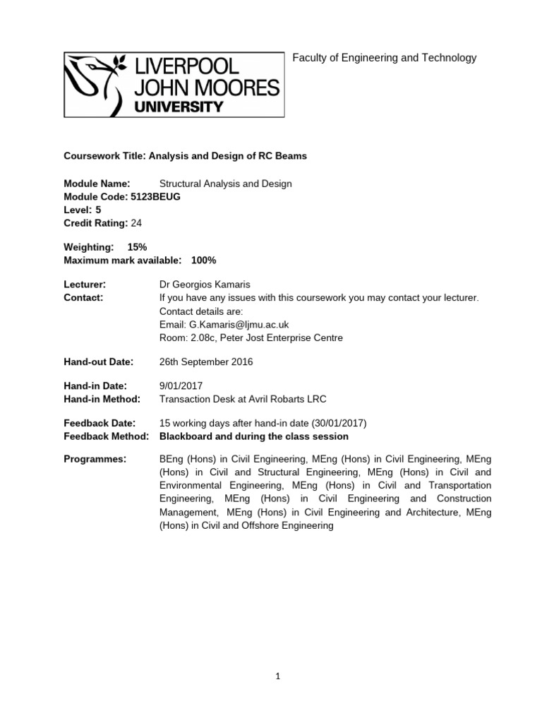 5123BEUG Assignment1 201617 | PDF | Beam (Structure) | Structural ...