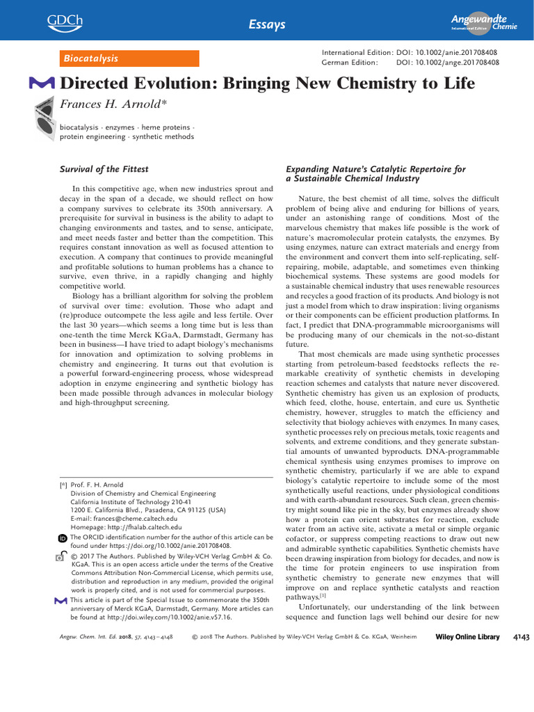 Directed Evolution in Biocatalysis | PDF | Enzyme | Catalysis