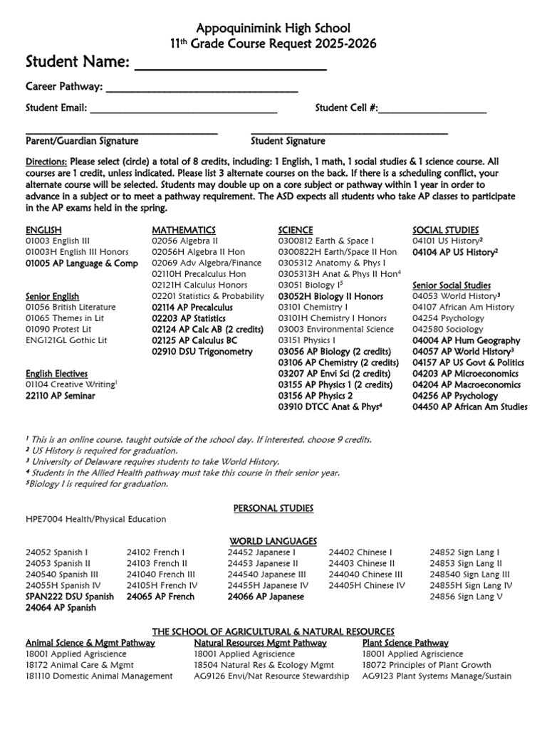 11th Grade Course Selection 2025-2026 | PDF | Advanced Placement